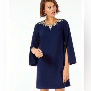 Lilly Pulitzer Anastasia Stretch Shift Dress True Navy Beaded Neckline
